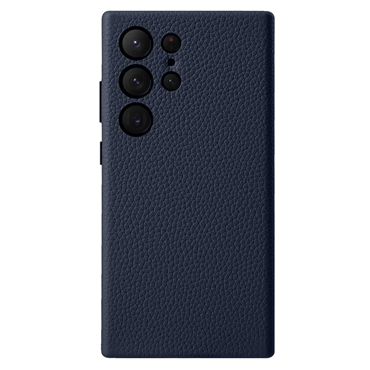 MELKCO Pour Samsung Galaxy S25 Ultra Étui en Cuir de Vache Véritable + PC Anti-Chute Coque Arrière de Téléphone - Bleu Foncé