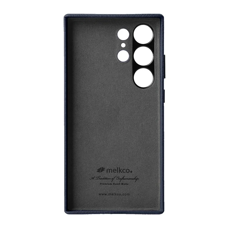 MELKCO Pour Samsung Galaxy S25 Ultra Étui en Cuir de Vache Véritable + PC Anti-Chute Coque Arrière de Téléphone - Bleu Foncé