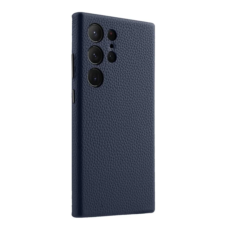 MELKCO Pour Samsung Galaxy S25 Ultra Étui en Cuir de Vache Véritable + PC Anti-Chute Coque Arrière de Téléphone - Bleu Foncé