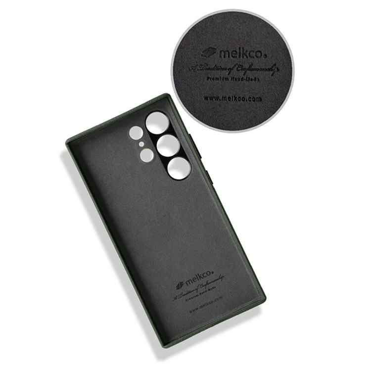 MELKCO Pour Samsung Galaxy S25 Ultra Étui en Cuir de Vache Véritable + PC Anti-Chute Coque Arrière de Téléphone - Bleu Foncé