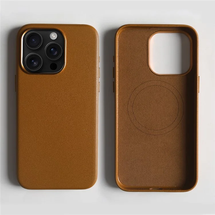 Capa Magnética Eco-Friendly para iPhone 13 Pro Max, Couro RPET para Parte Traseira do Telefone, Certificação GRS - Marrom Claro