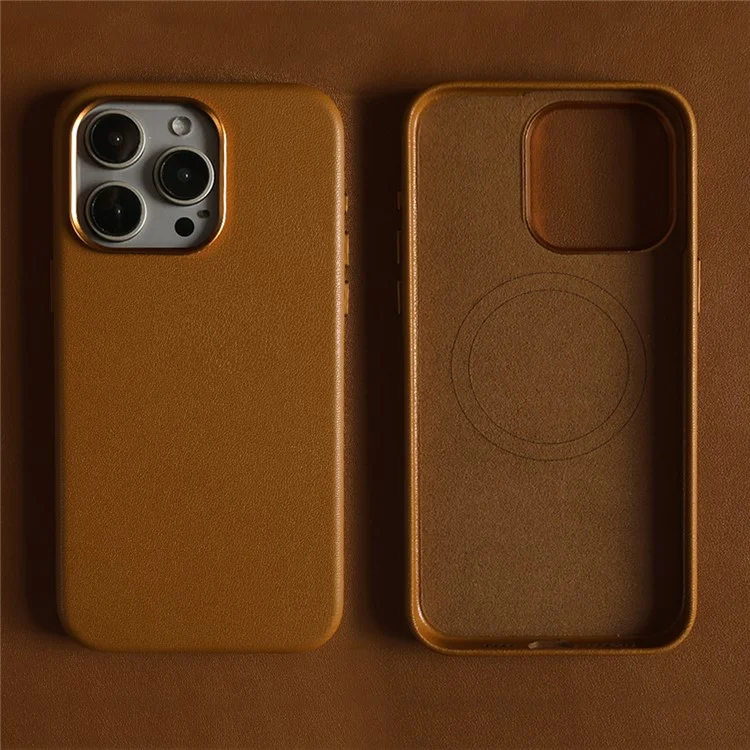 Capa Magnética Eco-Friendly para iPhone 15 Pro em Couro RPET Certificado GRS - Marrom Claro