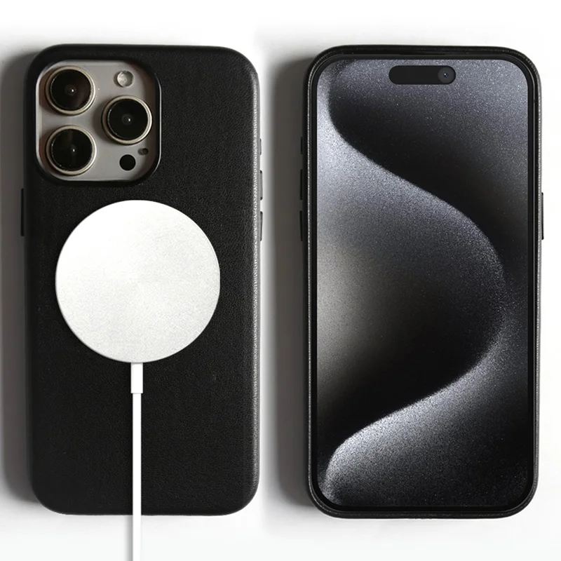 Cover posteriore per iPhone 15 Pro con custodia magnetica in pelle RPET ecologica, certificata GRS - Nero