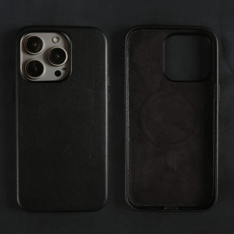 Cover posteriore per iPhone 15 Pro con custodia magnetica in pelle RPET ecologica, certificata GRS - Nero