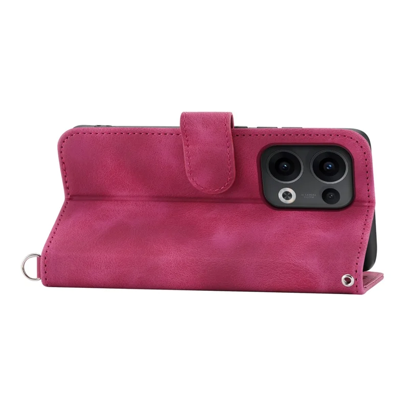 For Oppo Reno13 5G (Global) Case Flower Pattern PU Leather Wallet Phone Cover with Strap - Wine Red
