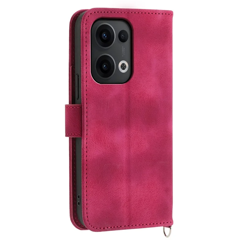 For Oppo Reno13 5G (Global) Case Flower Pattern PU Leather Wallet Phone Cover with Strap - Wine Red