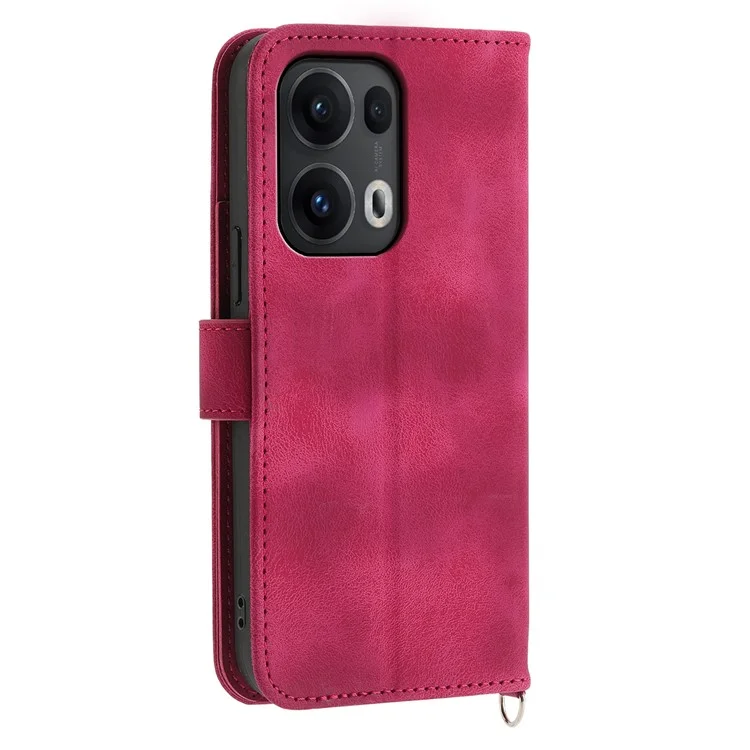 Étui pour Oppo Reno13 Pro 5G Motif Floral en Cuir PU Portefeuille avec Dragonne - Rouge Vin