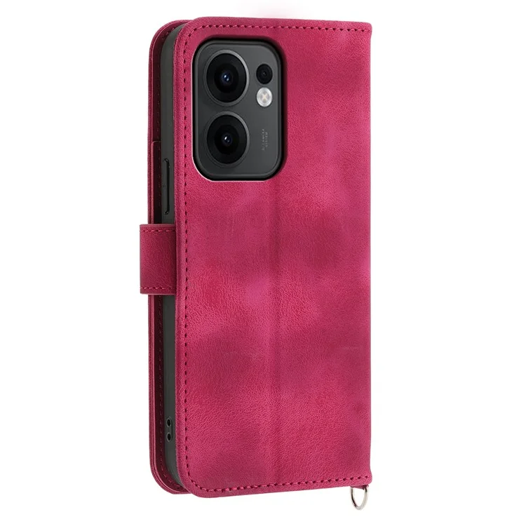 Pour Oppo Reno13 F 5G Étui Motif Floral en Cuir PU Portefeuille Housse de Téléphone avec Dragonne - Rouge Vin