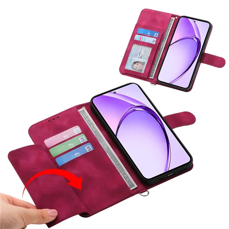 For Realme 13+ 5G / 13 Pro 5G (China) Case Flower Pattern PU Leather Wallet Phone Cover with Strap - Wine Red