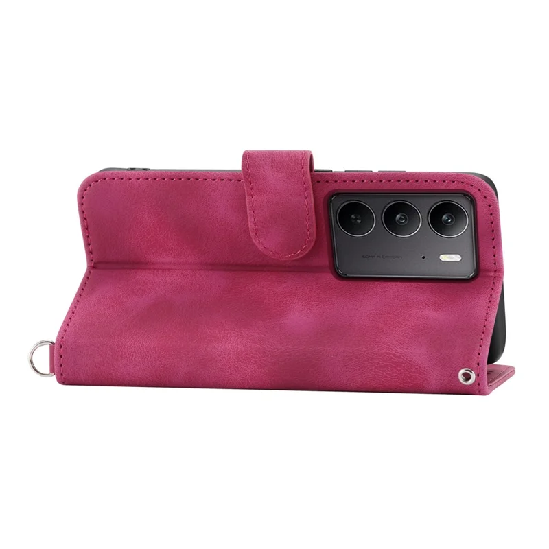 For Realme C75 4G / V60 Pro 5G Case Flower Pattern PU Leather Wallet Phone Cover with Strap - Wine Red