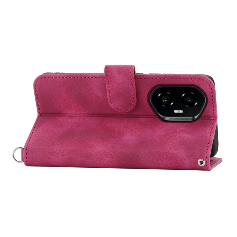 For Honor 300 Case Flower Pattern PU Leather Wallet Phone Cover with Strap - Wine Red