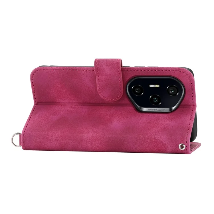 Für Honor 300 Pro / 300 Ultra Hülle Blumenmuster PU-Leder Brieftasche Handyhülle mit Trageriemen - Weinrot