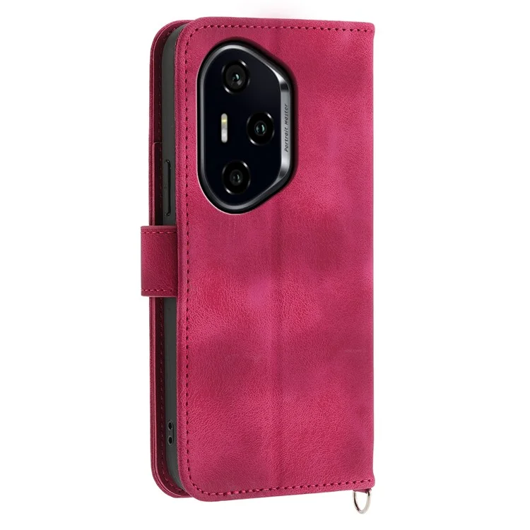 Für Honor 300 Pro / 300 Ultra Hülle Blumenmuster PU-Leder Brieftasche Handyhülle mit Trageriemen - Weinrot