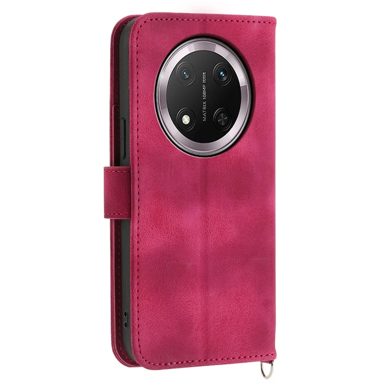 Funda For Honor X9c 5G con Patrón de Flores - Cartera de Cuero PU con Correa en Tono Burdeos