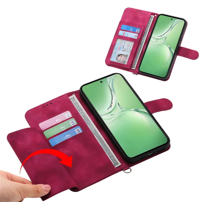 Cover a portafoglio per OnePlus 13R 5G con motivo floreale in pelle PU e cinturino - Rosso vino