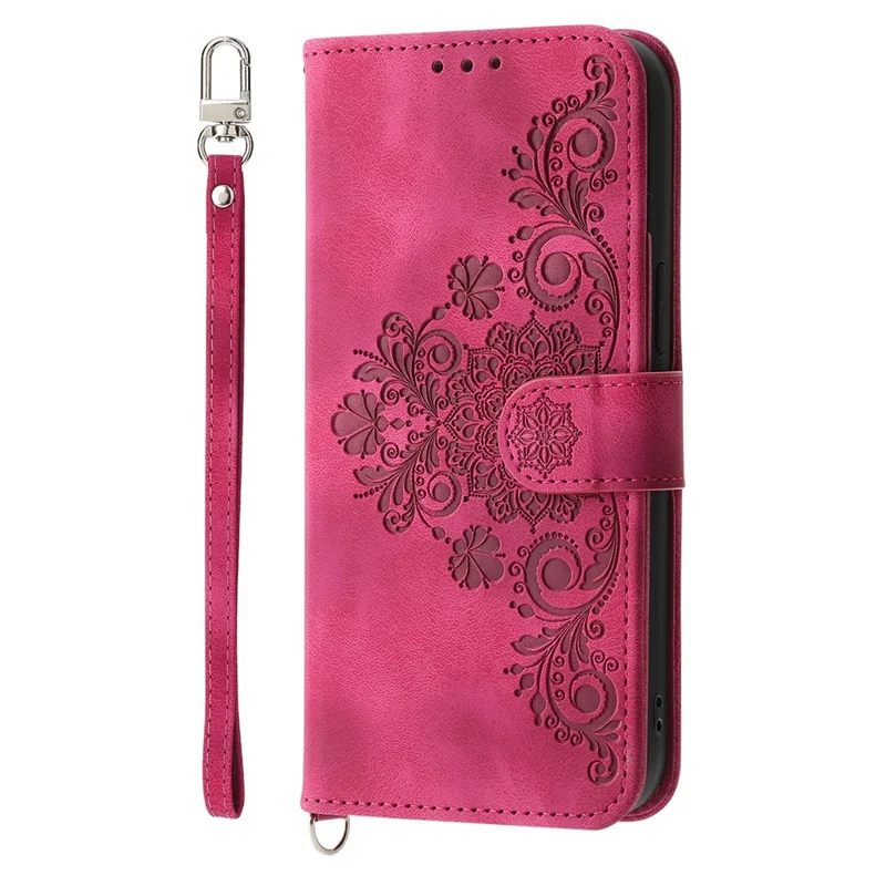 Cover a portafoglio per OnePlus 13R 5G con motivo floreale in pelle PU e cinturino - Rosso vino