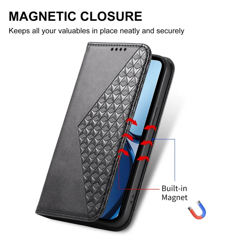 Funda para Realme 13+ 5G de Cuero PU con Textura de Ternero y Cartera - Negro