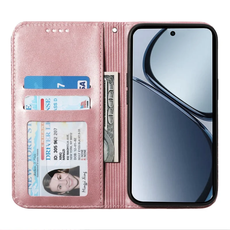 For Realme C75 4G / V60 Pro 5G Case Calf Texture PU Leather Phone Cover with Wallet - Rose Gold