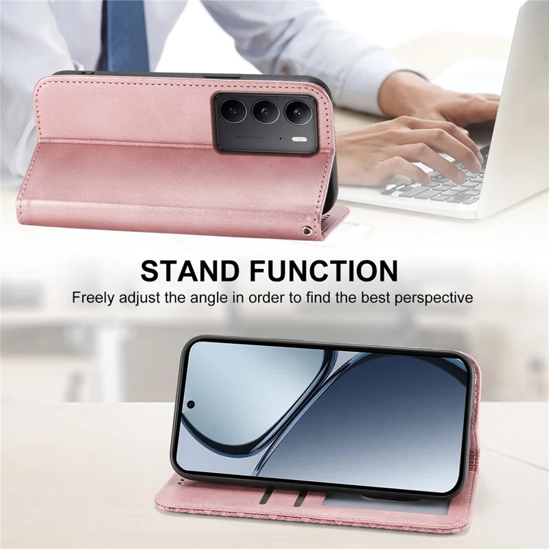 For Realme C75 4G / V60 Pro 5G Case Calf Texture PU Leather Phone Cover with Wallet - Rose Gold