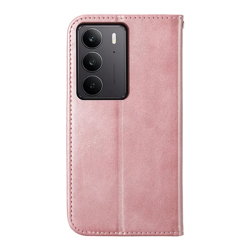 For Realme C75 4G / V60 Pro 5G Case Calf Texture PU Leather Phone Cover with Wallet - Rose Gold