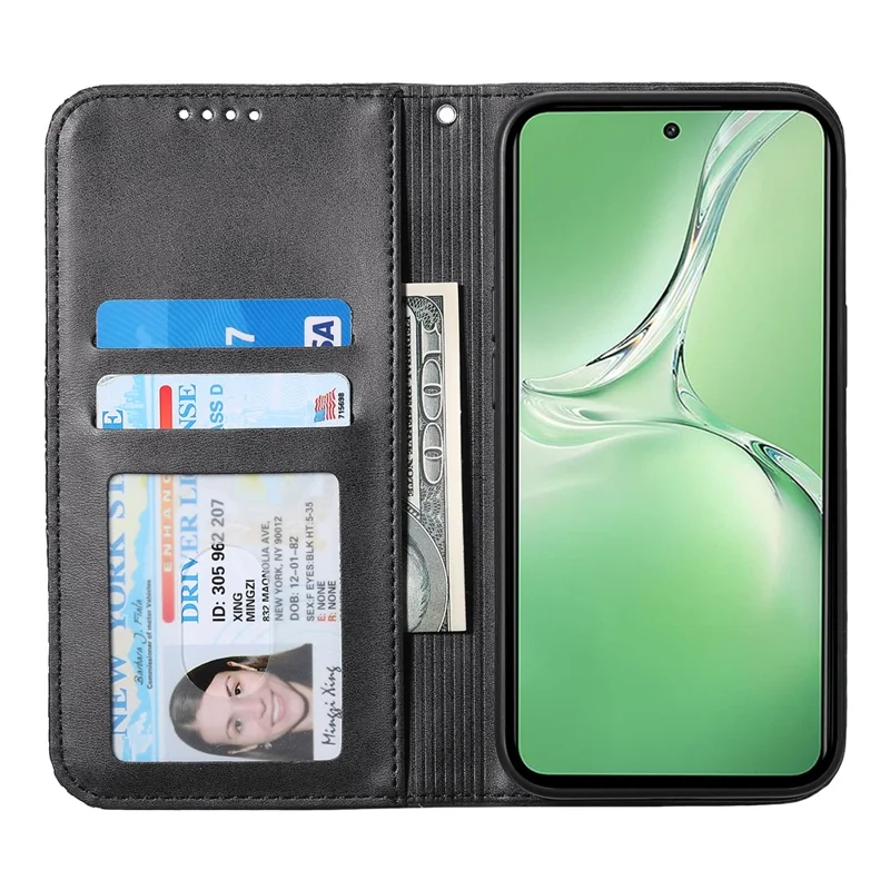 Til OnePlus 13R 5G Task Calfestructur PU-lædertask med wallet - Sort