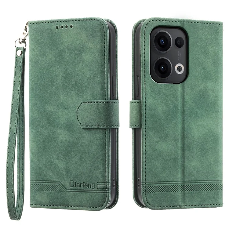 DIERFENG DF-03 Étui Portefeuille en Cuir avec Lignes Imprimées pour Oppo Reno13 Pro 5G - Vert