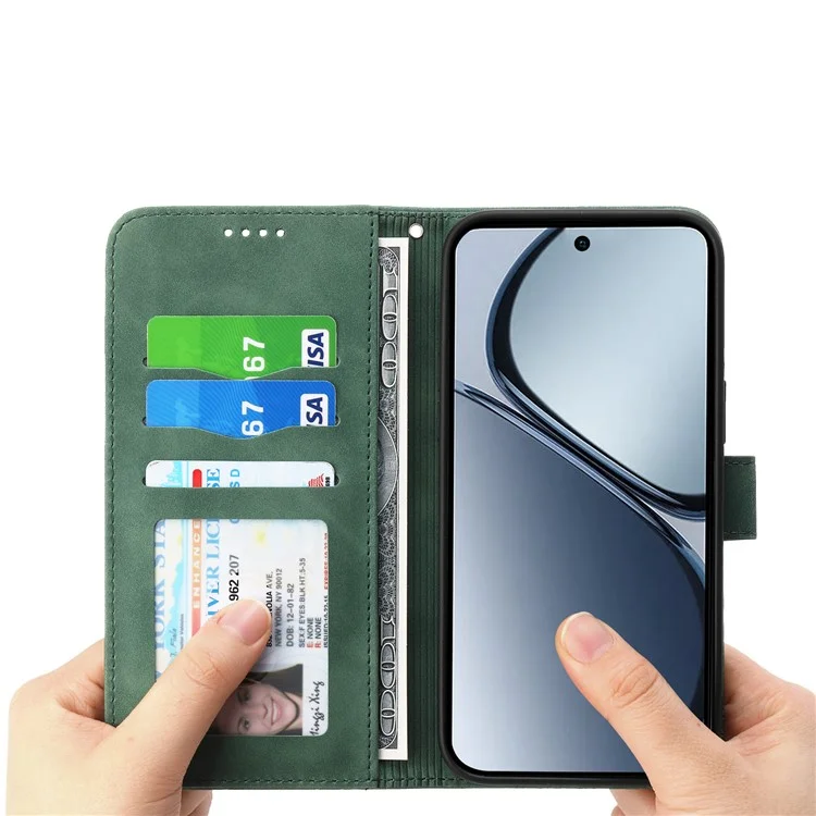 DIERFENG DF-03 Étui Portefeuille en Cuir avec Lignes Imprimées pour Oppo Reno13 Pro 5G - Vert