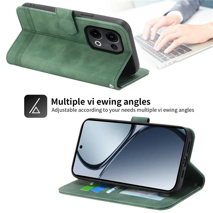 DIERFENG DF-03 Étui Portefeuille en Cuir avec Lignes Imprimées pour Oppo Reno13 Pro 5G - Vert