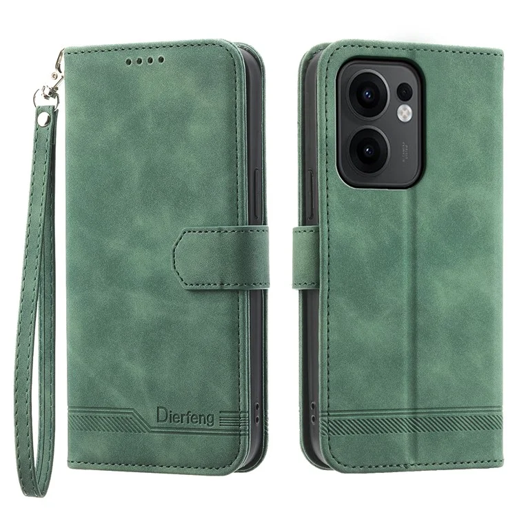 DIERFENG DF-03 Funda de Cuero con Líneas Impresas para Oppo Reno13 F 5G - Verde
