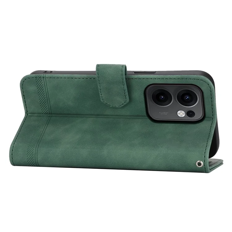 DIERFENG DF-03 Funda de Cuero con Líneas Impresas para Oppo Reno13 F 5G - Verde