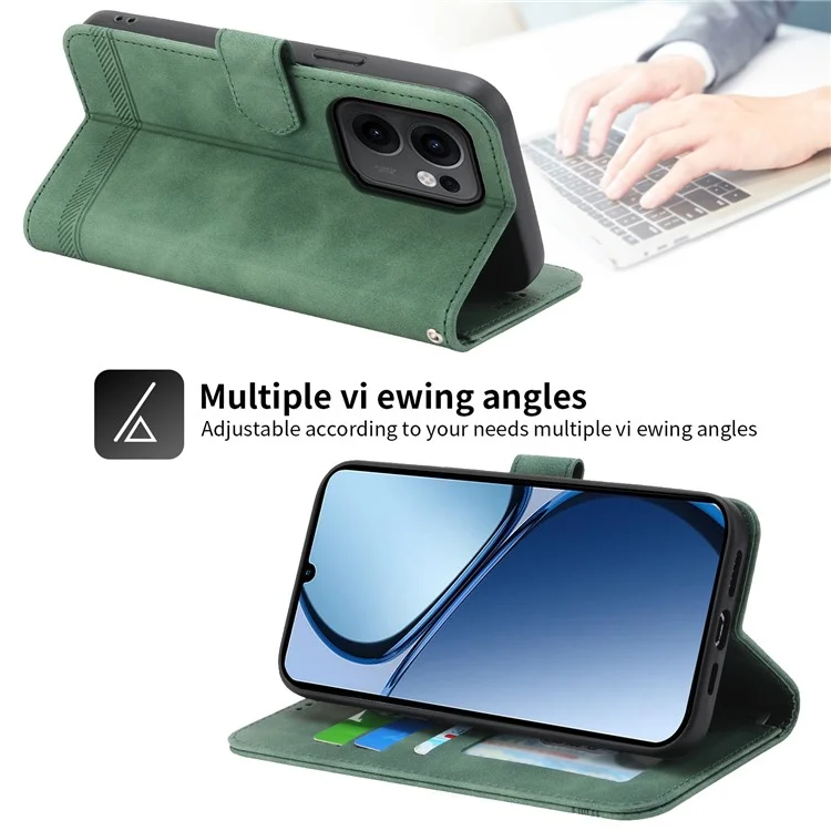 DIERFENG DF-03 Funda de Cuero con Líneas Impresas para Oppo Reno13 F 5G - Verde