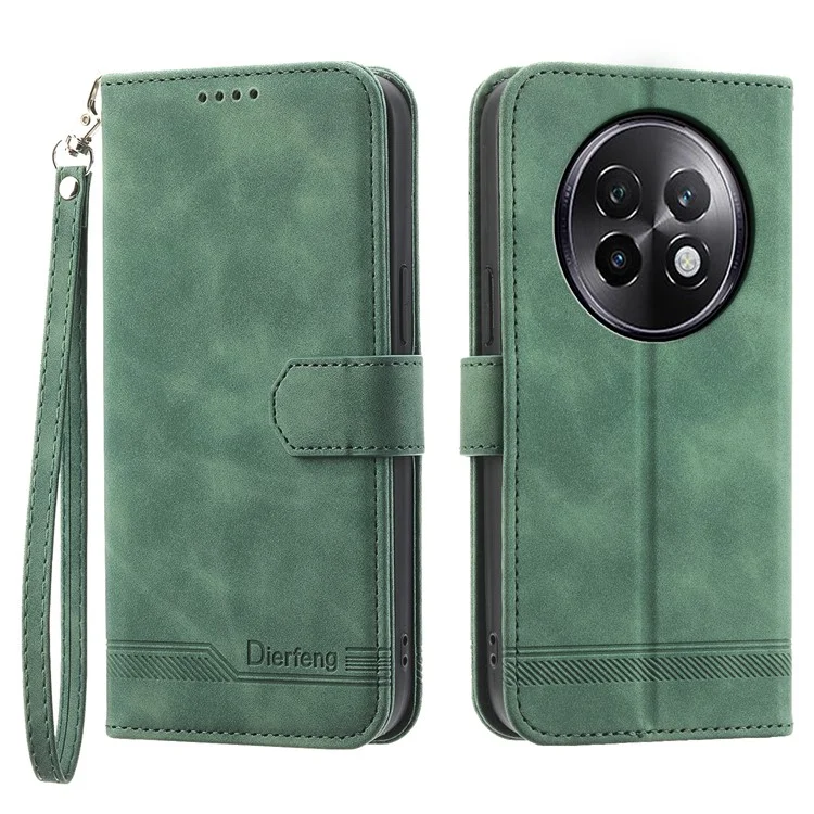 DIERFENG DF-03 For Realme 13+ 5G / 13 Pro 5G (China) Leather Case Lines Imprint Wallet Phone Cover - Green