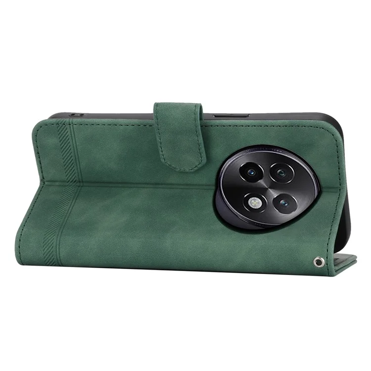 DIERFENG DF-03 For Realme 13+ 5G / 13 Pro 5G (China) Leather Case Lines Imprint Wallet Phone Cover - Green