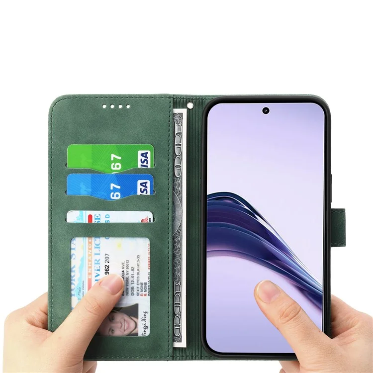 DIERFENG DF-03 For Realme 13+ 5G / 13 Pro 5G (China) Leather Case Lines Imprint Wallet Phone Cover - Green