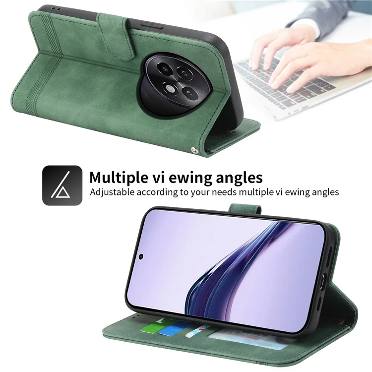 DIERFENG DF-03 For Realme 13+ 5G / 13 Pro 5G (China) Leather Case Lines Imprint Wallet Phone Cover - Green