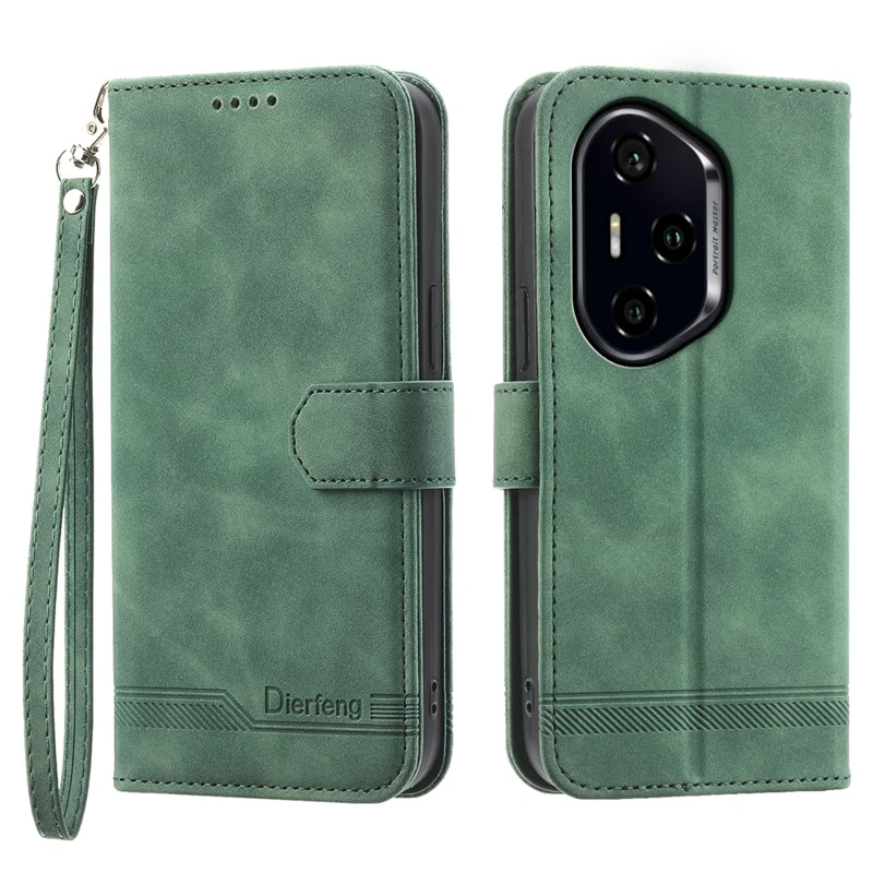 DIERFENG DF-03 For Honor 300 Pro / 300 Ultra Leather Case Lines Imprint Wallet Phone Cover - Green