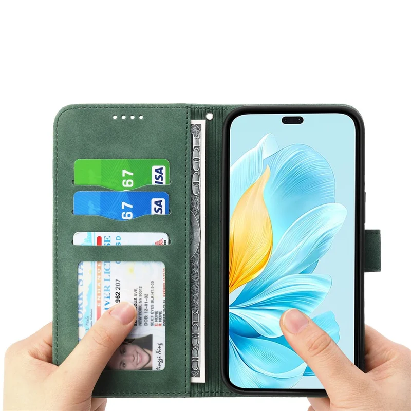 DIERFENG DF-03 For Honor 300 Pro / 300 Ultra Leather Case Lines Imprint Wallet Phone Cover - Green