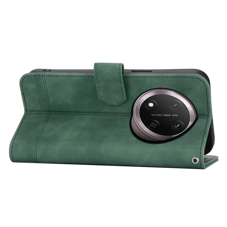 DIERFENG DF-03 Étui Portefeuille en Cuir avec Lignes Gravées pour Honor X9c 5G - Vert