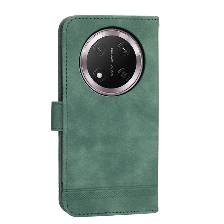 DIERFENG DF-03 Étui Portefeuille en Cuir avec Lignes Gravées pour Honor X9c 5G - Vert