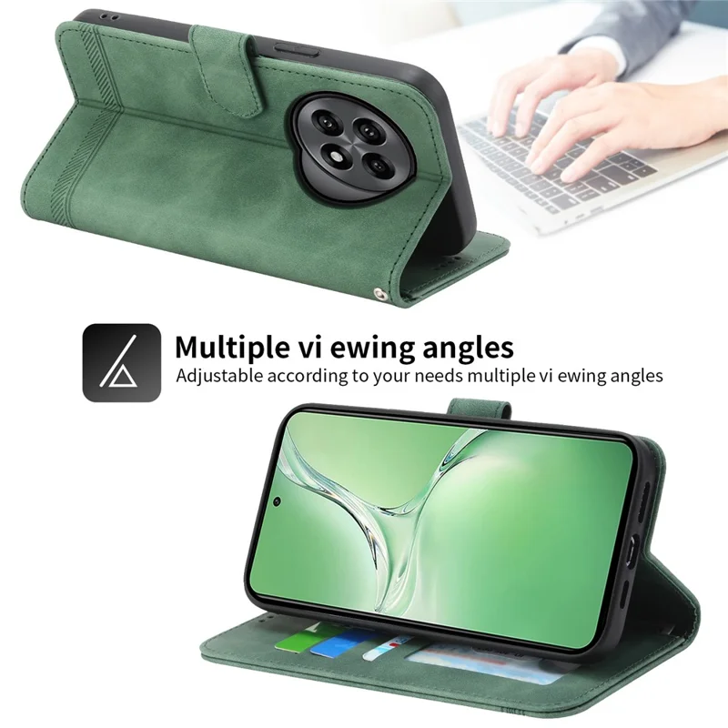 DIERFENG DF-03 For OnePlus 13R 5G Leather Case Lines Imprint Wallet Phone Cover - Green