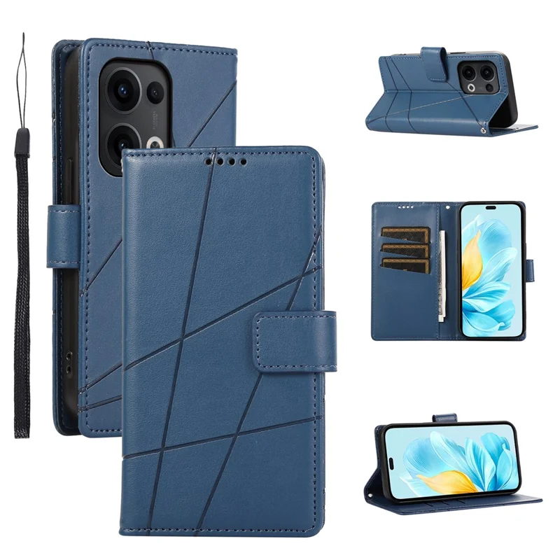 For Oppo Reno13 5G (Global) Phone Case Line Imprint Leather Wallet Cover - Blue