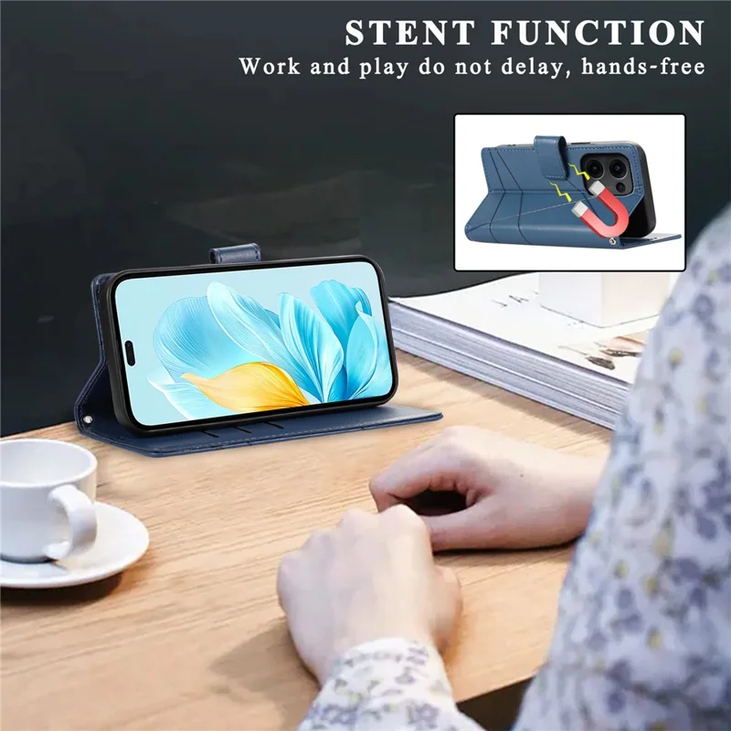 For Oppo Reno13 5G (Global) Phone Case Line Imprint Leather Wallet Cover - Blue