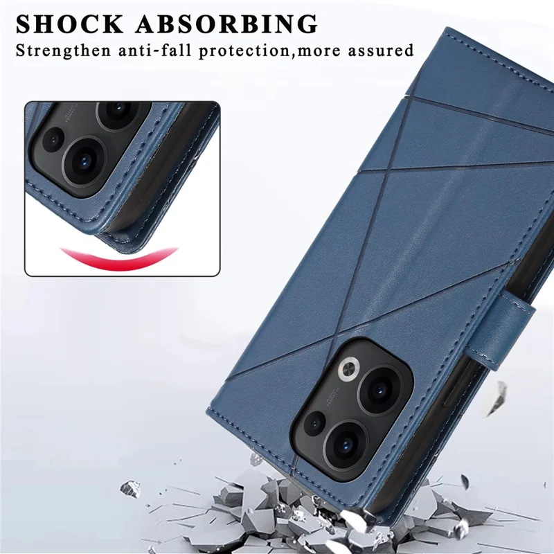 For Oppo Reno13 5G (Global) Phone Case Line Imprint Leather Wallet Cover - Blue