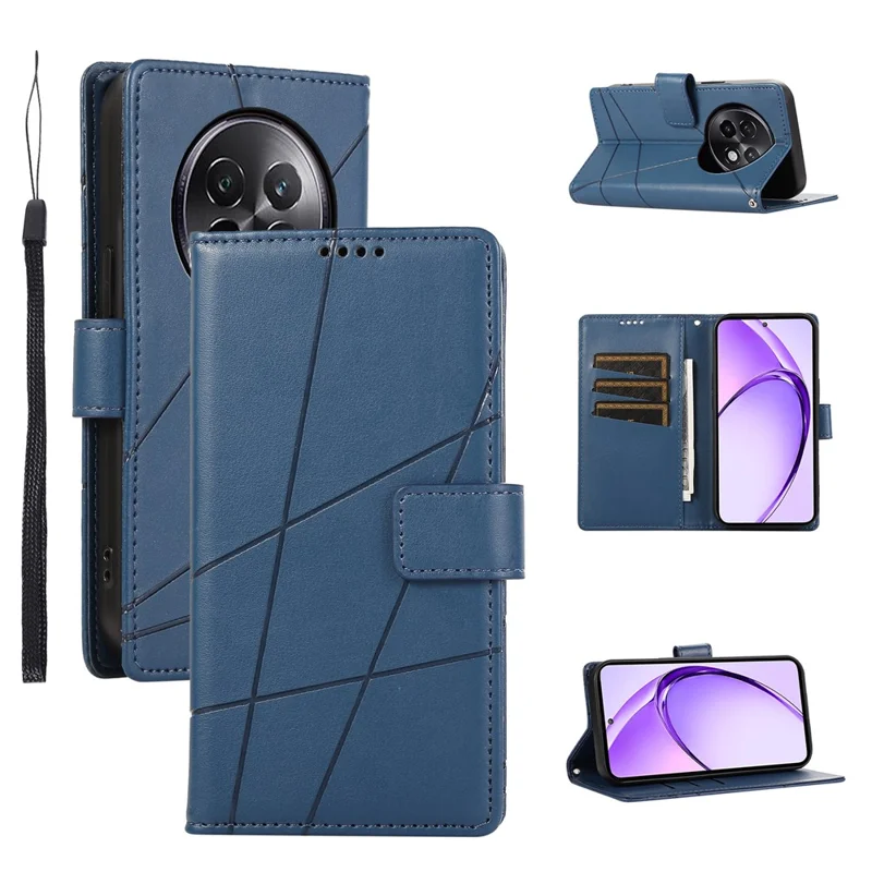 DF-06 For Realme 13+ 5G / 13 Pro 5G (China) Phone Case Line Imprint Leather Wallet Cover - Blue