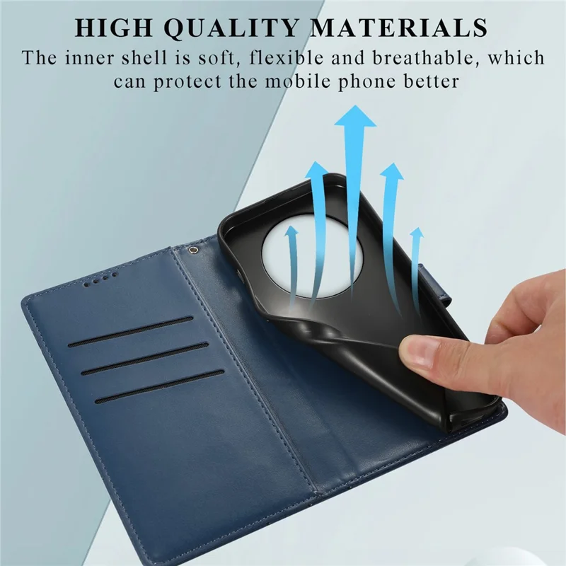 DF-06 For Realme 13+ 5G / 13 Pro 5G (China) Phone Case Line Imprint Leather Wallet Cover - Blue