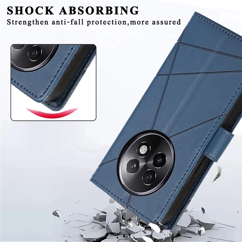 DF-06 For Realme 13+ 5G / 13 Pro 5G (China) Phone Case Line Imprint Leather Wallet Cover - Blue