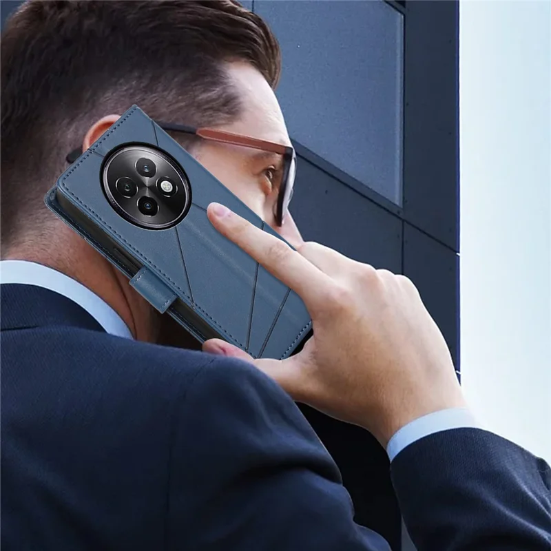 DF-06 For Realme 13+ 5G / 13 Pro 5G (China) Phone Case Line Imprint Leather Wallet Cover - Blue