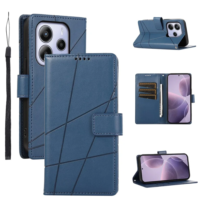 DF-06 Per Xiaomi Redmi Note 14 4G Custodia Portafoglio in Pelle con Stampa a Linee - Blu
