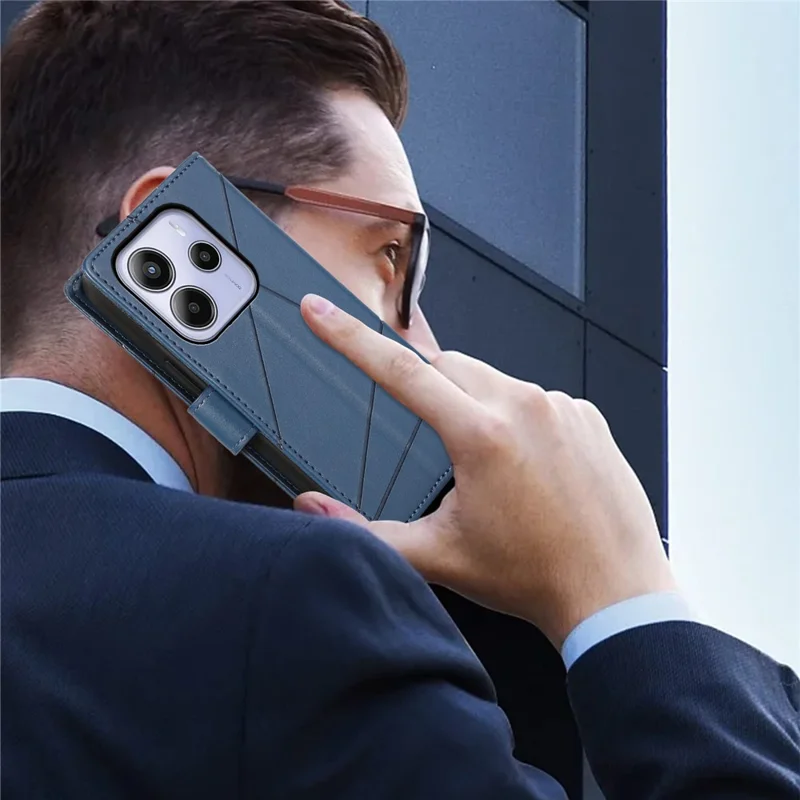 DF-06 Per Xiaomi Redmi Note 14 4G Custodia Portafoglio in Pelle con Stampa a Linee - Blu