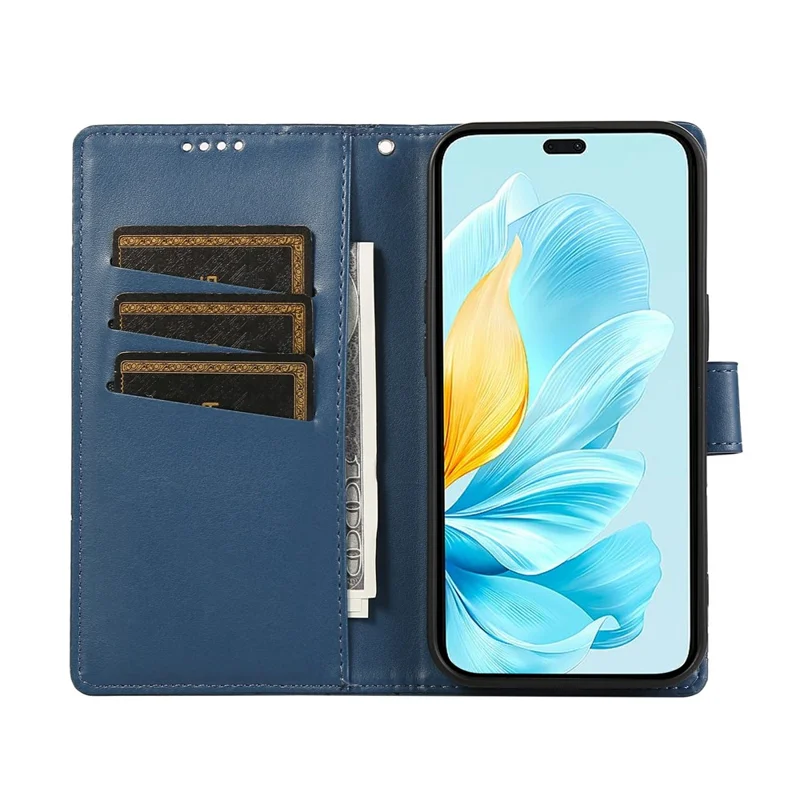 Voor Honor 300 Telefoonhoesje met Lijnmotief Lederen Portemonnee Cover - Blauw